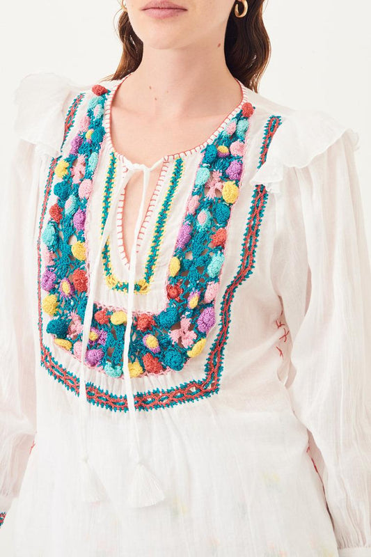 Lova Flowing Crochet Blouse - White