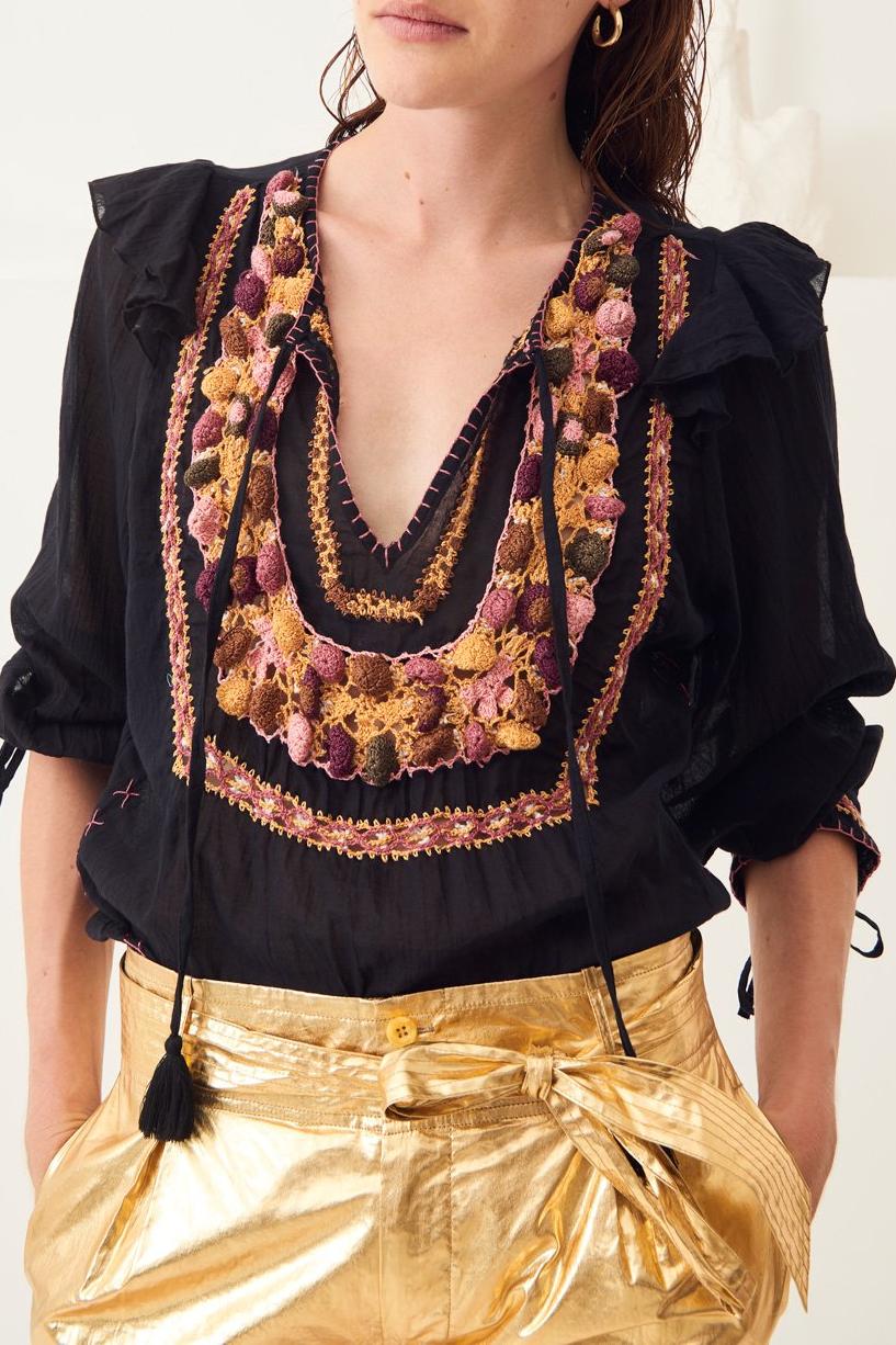 Lova Flowing Crochet Blouse - Black