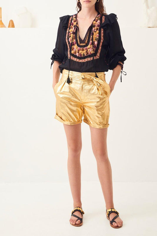 Lova Flowing Crochet Blouse - Black