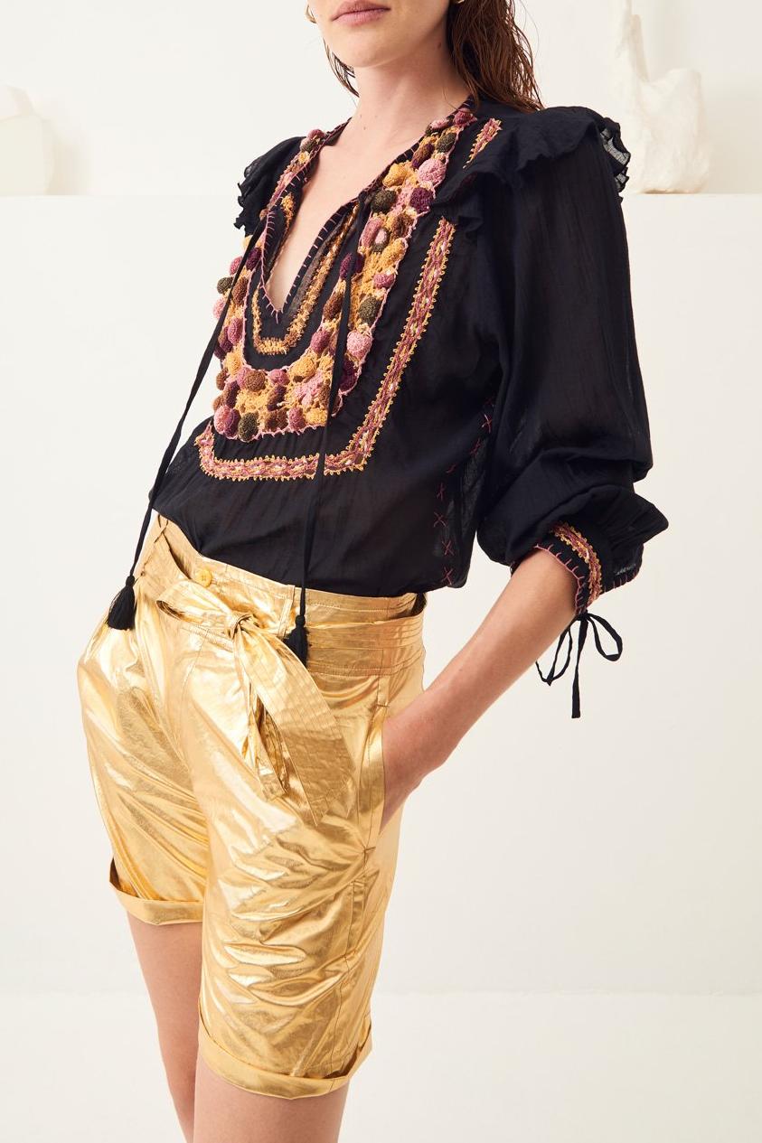 Lova Flowing Crochet Blouse - Black