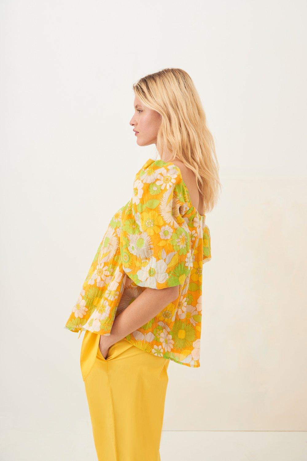 Lorette Puffed Sleeve Blouse - Yellow