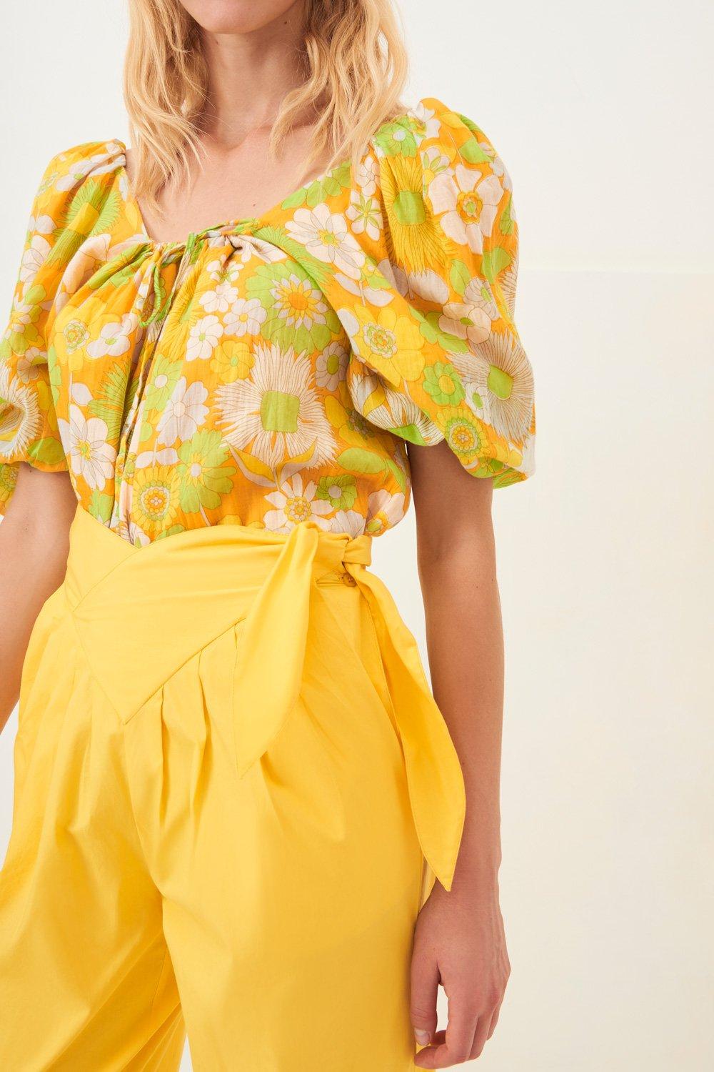 Lorette Puffed Sleeve Blouse - Yellow