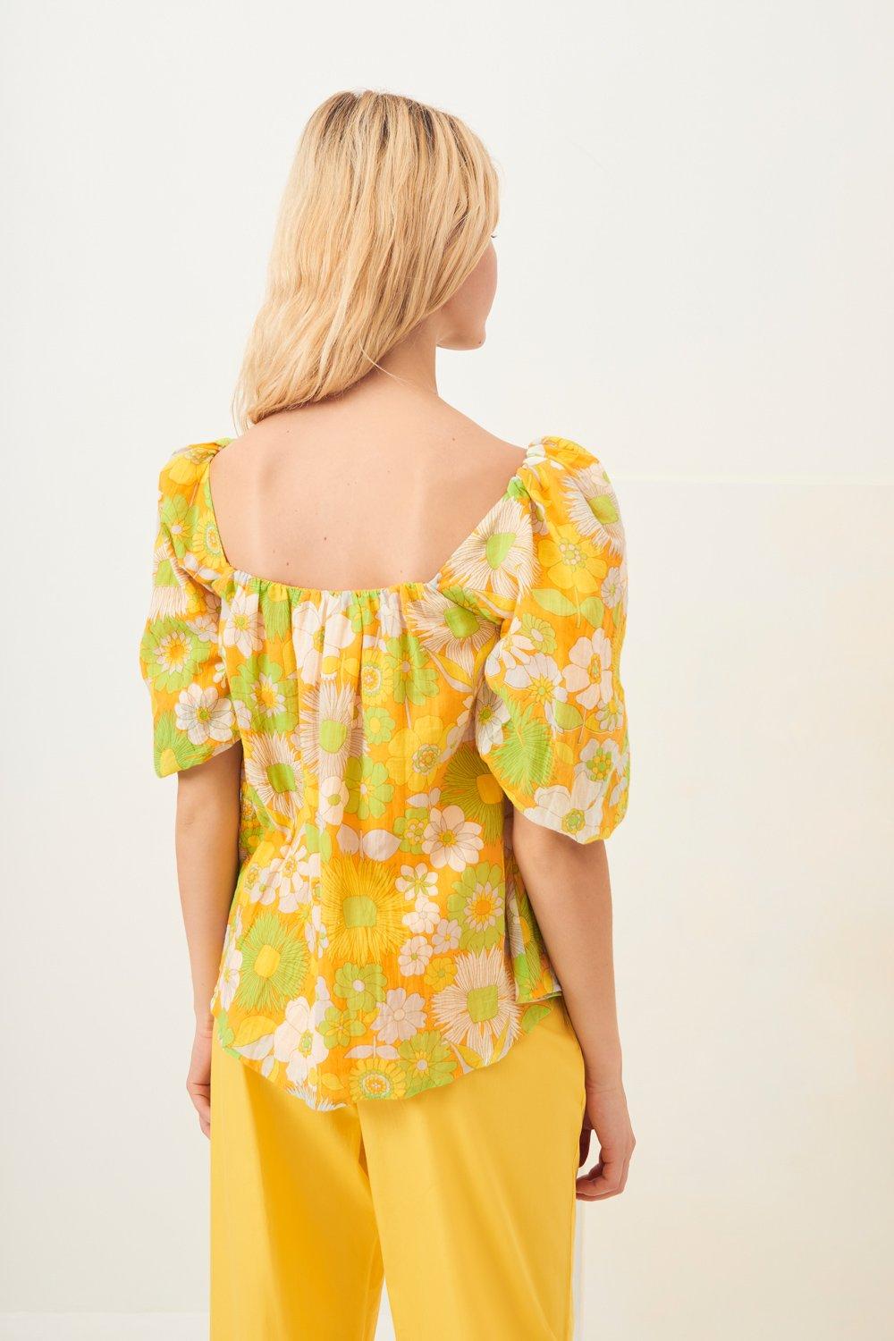 Lorette Puffed Sleeve Blouse - Yellow