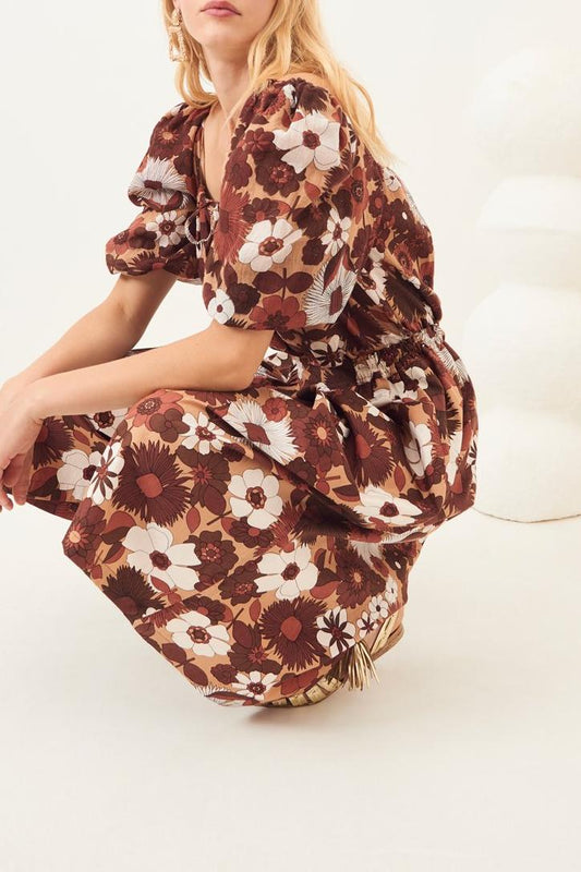 Lorette Puffed Sleeve Blouse - Brown