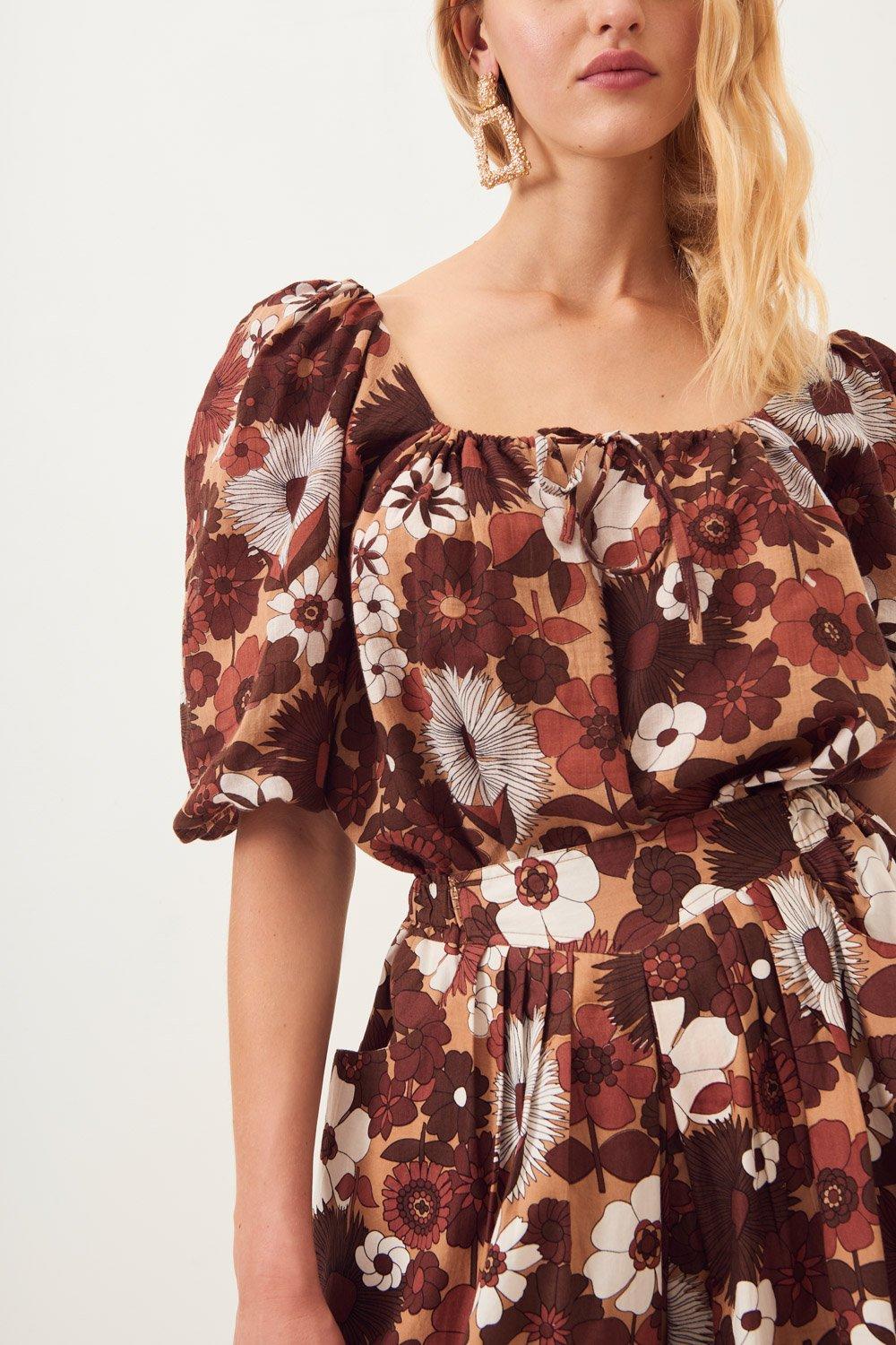 Lorette Puffed Sleeve Blouse - Brown