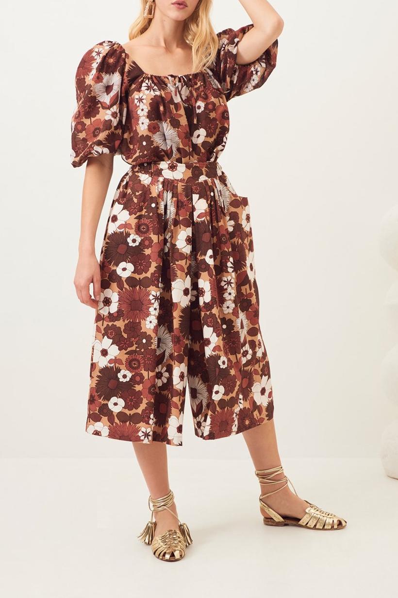 Lorette Puffed Sleeve Blouse - Brown