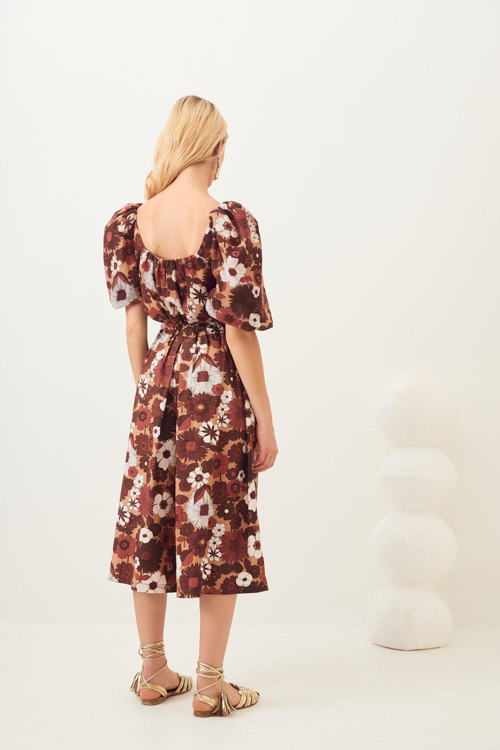 Lorette Puffed Sleeve Blouse - Brown