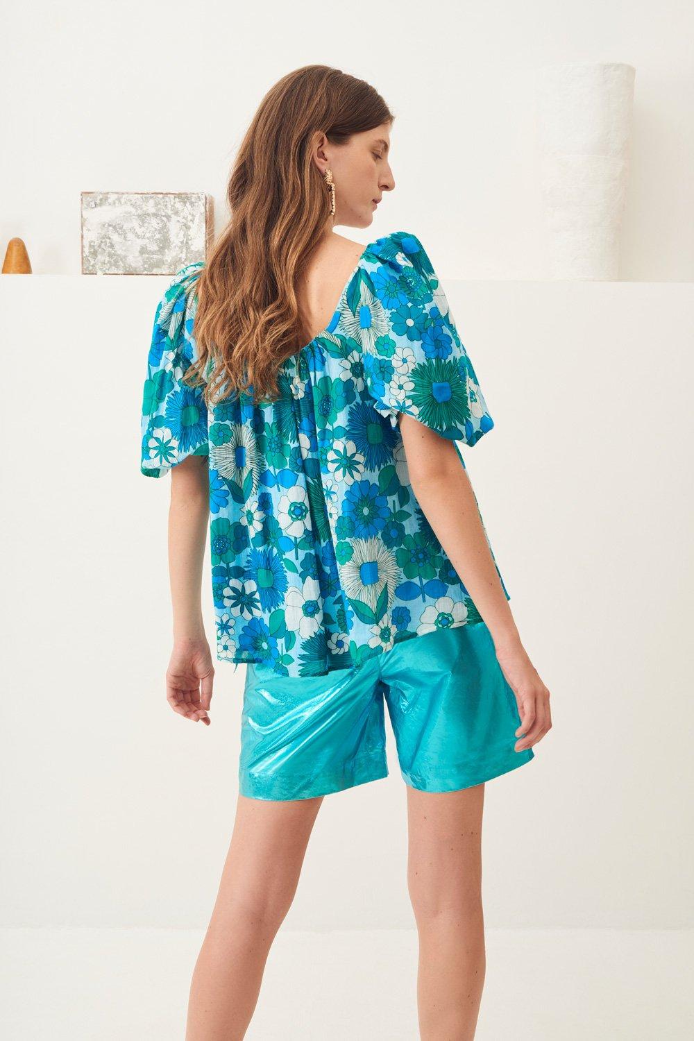 Lorette Puffed Sleeve Blouse - Blue