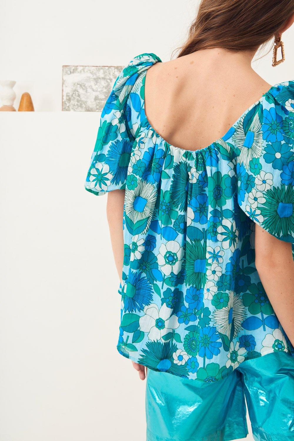 Lorette Puffed Sleeve Blouse - Blue