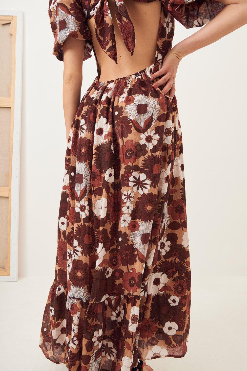 Lorette Maxi Halter Dress - Brown