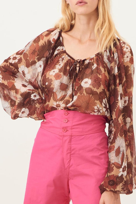 Lorette Sheer Blouse - Brown