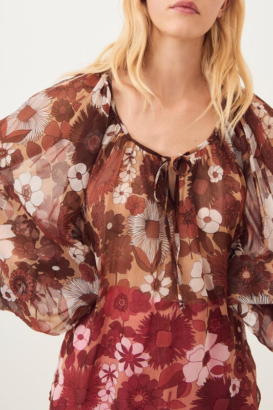 Lorette Sheer Blouse - Brown
