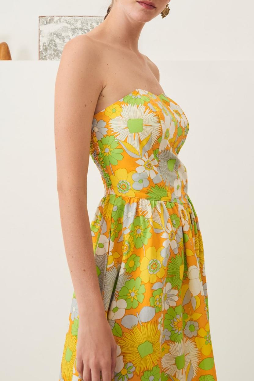 Lorette Strapless Midi Dress - Yellow