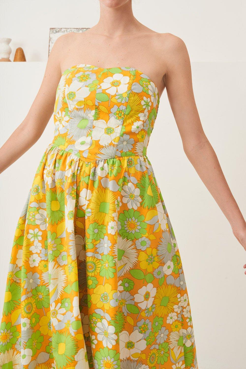 Lorette Strapless Midi Dress - Yellow