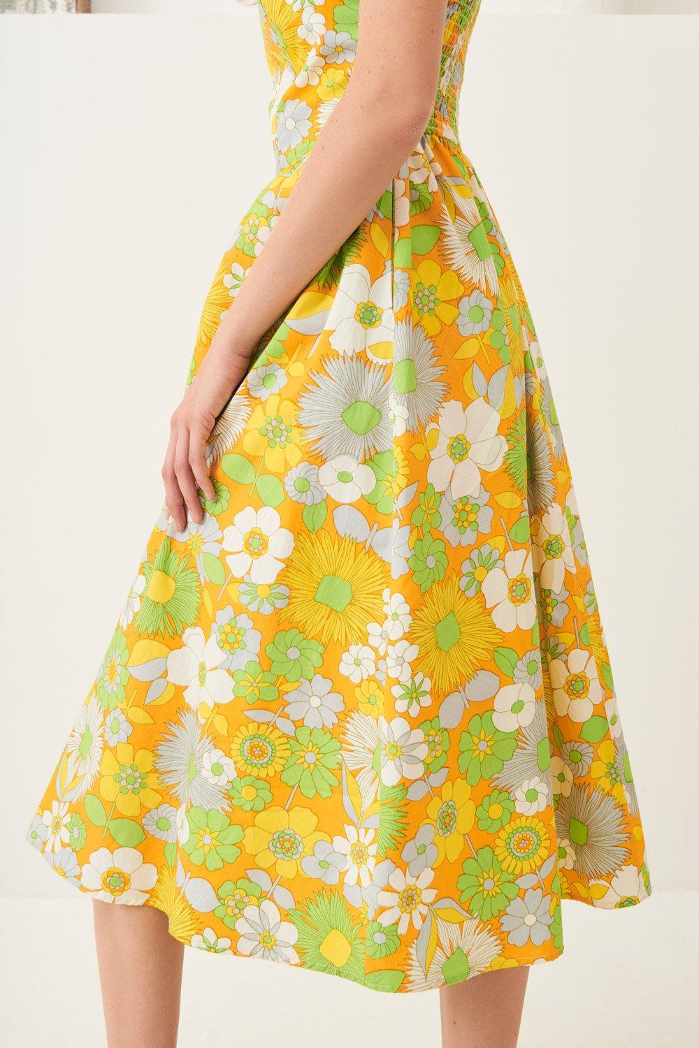 Lorette Strapless Midi Dress - Yellow