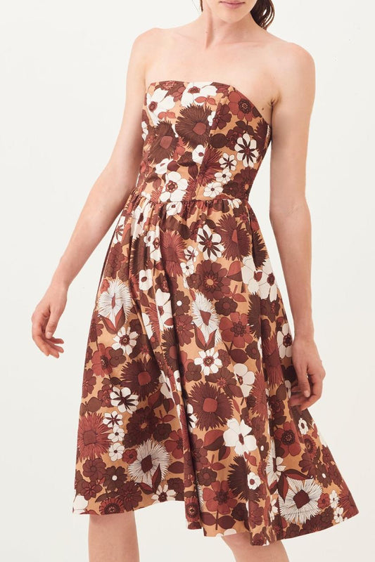 Lorette Strapless Midi Dress - Brown