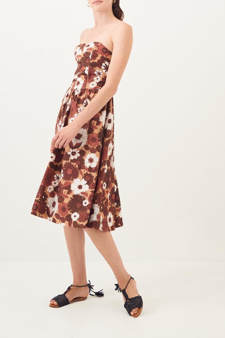 Lorette Strapless Midi Dress - Brown