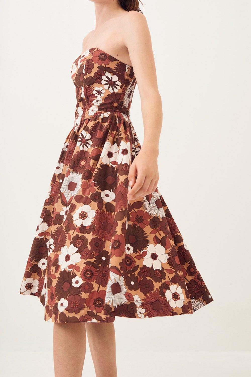 Lorette Strapless Midi Dress - Brown