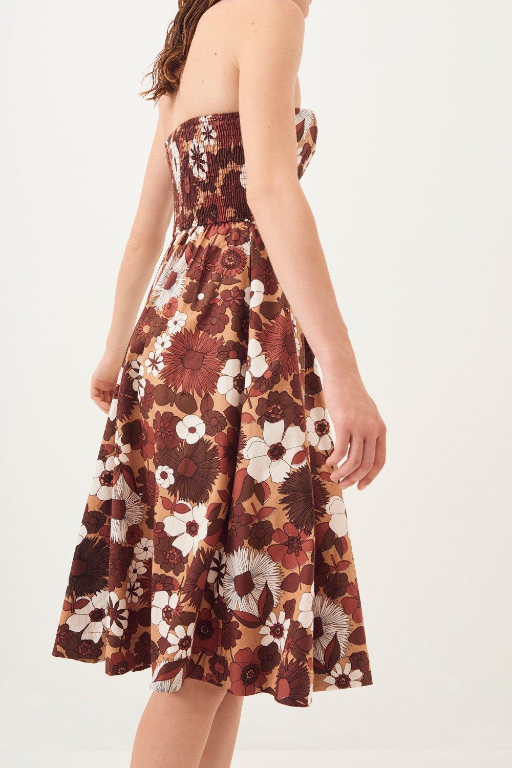 Lorette Strapless Midi Dress - Brown