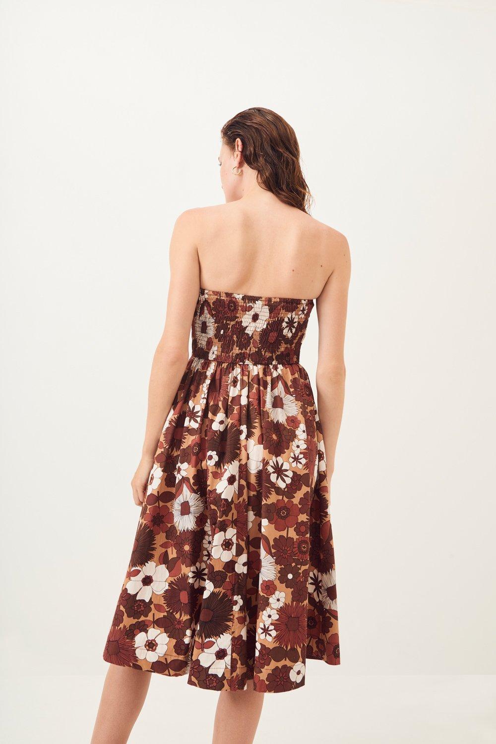 Lorette Strapless Midi Dress - Brown