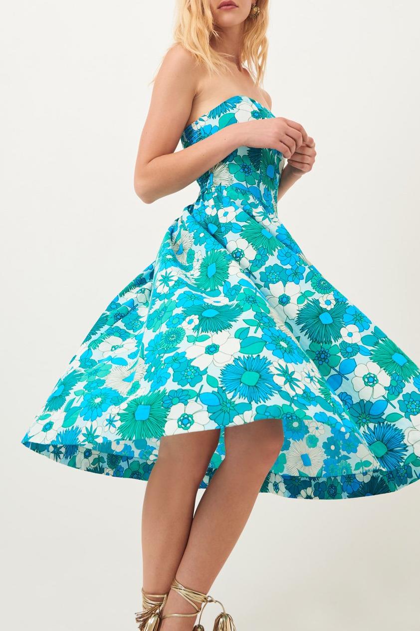 Lorette Strapless Midi Dress - Blue