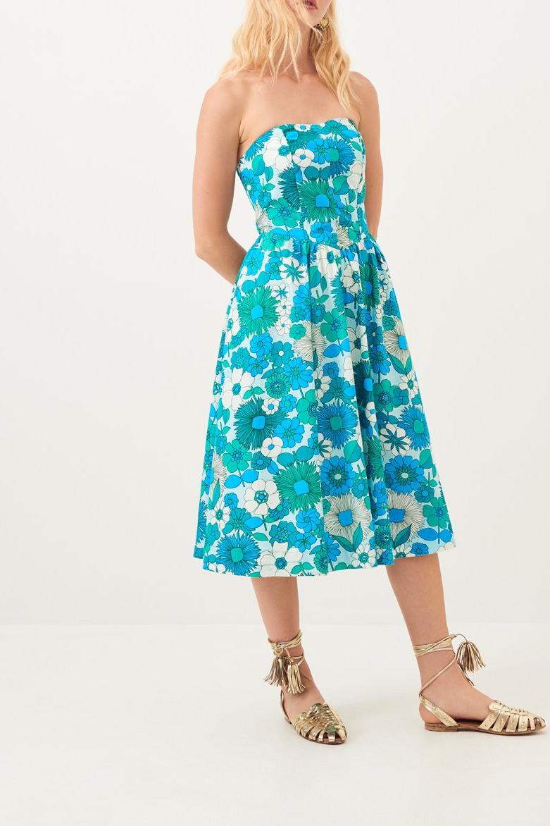 Lorette Strapless Midi Dress - Blue