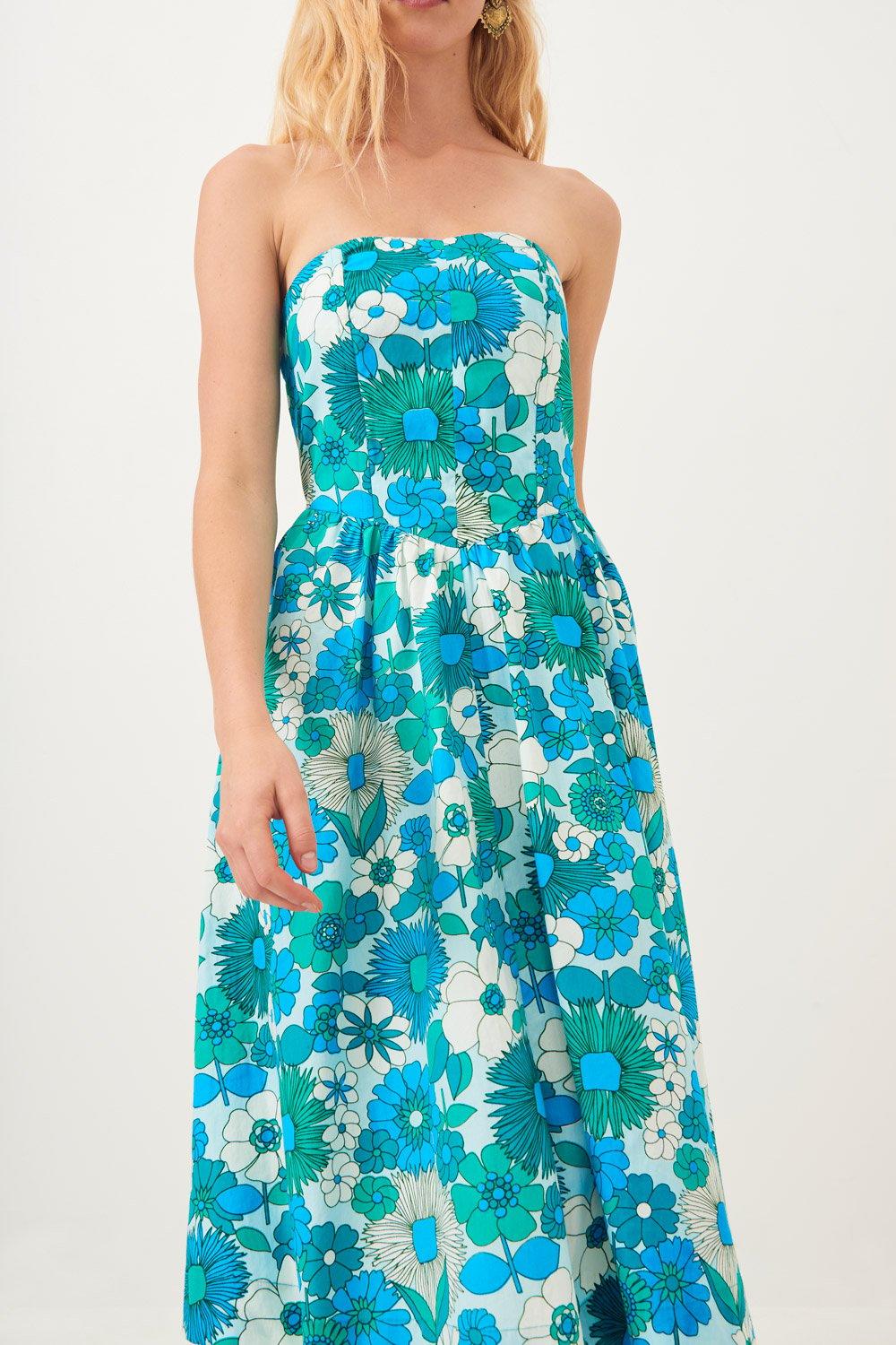 Lorette Strapless Midi Dress - Blue