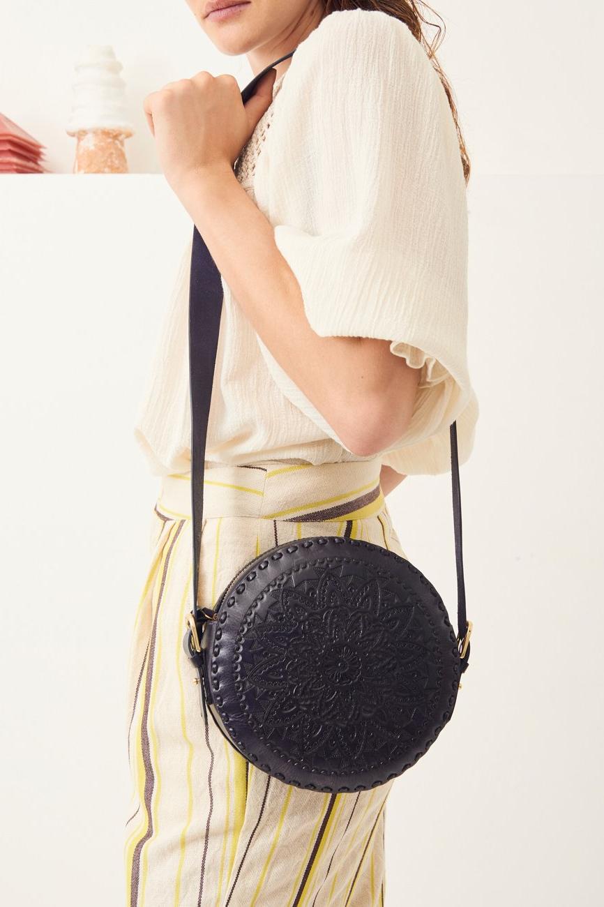 Ligo Leather Round Bag - Navy Blue