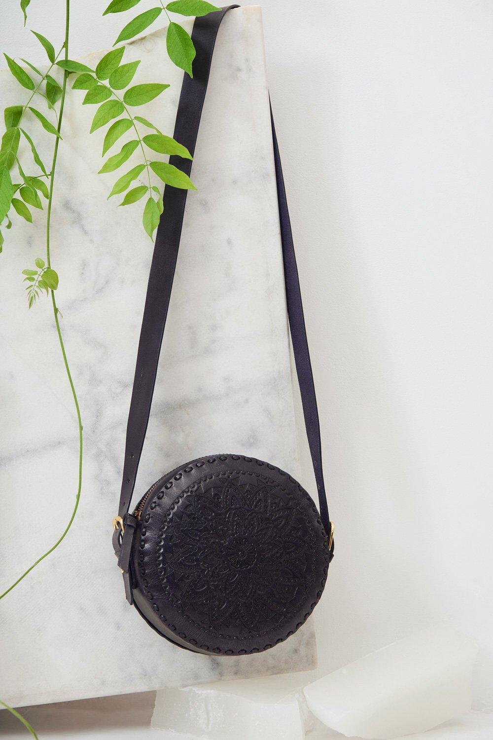 Ligo Leather Round Bag - Navy Blue