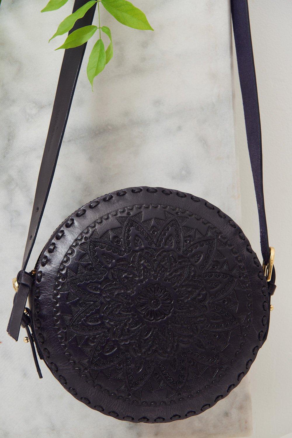 Ligo Leather Round Bag - Navy Blue