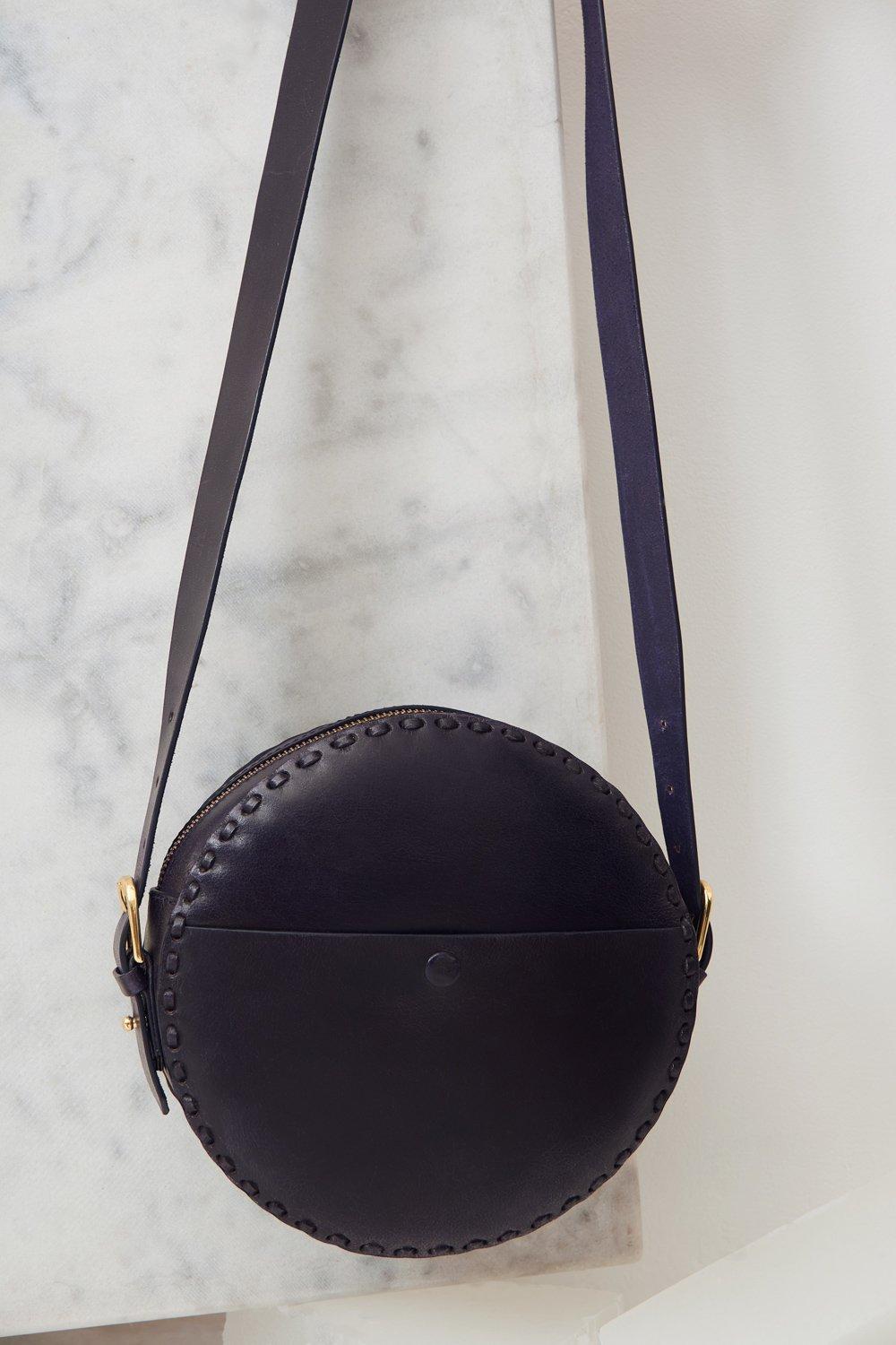 Ligo Leather Round Bag - Navy Blue