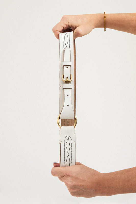 Ligo Wide Leather Belt - White