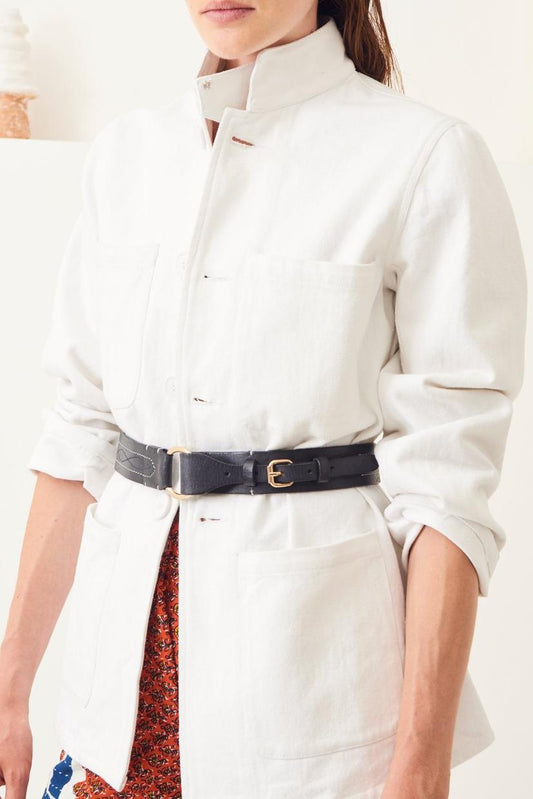 Ligo Wide Leather Belt - Navy Blue