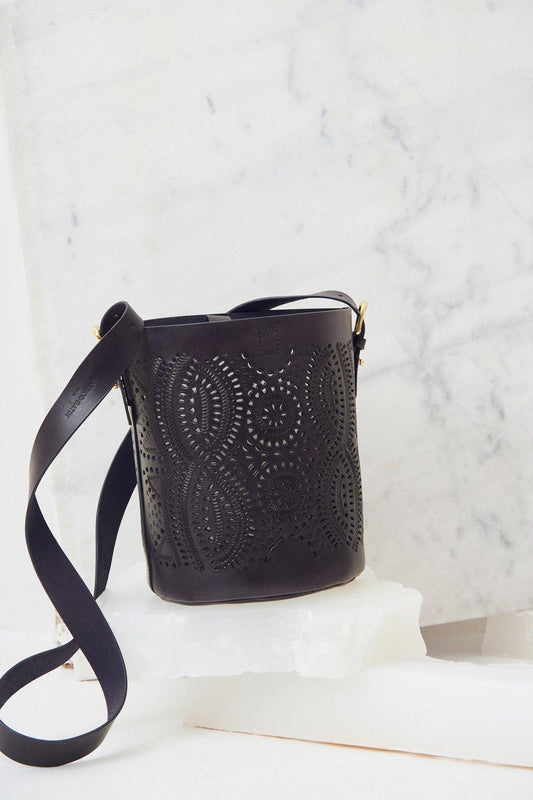 Ligo Leather Bucket Bag - Navy Blue