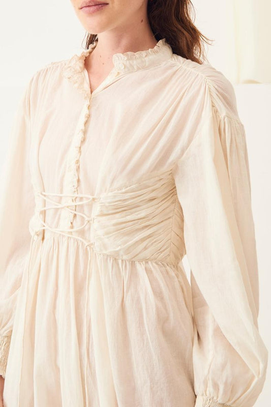 Lary Flowing Lace-Up Dress - Cream