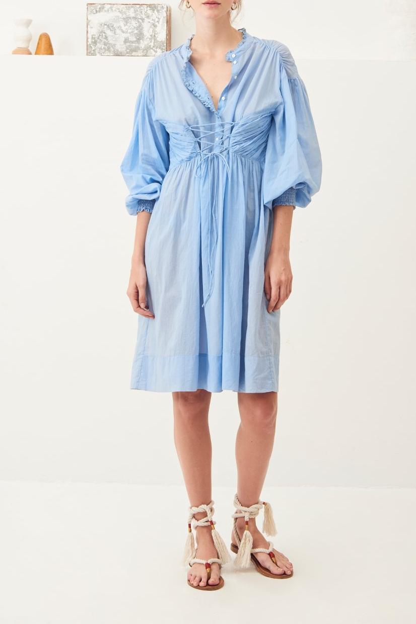 Lary Flowing Lace-Up Dress - Sky Blue