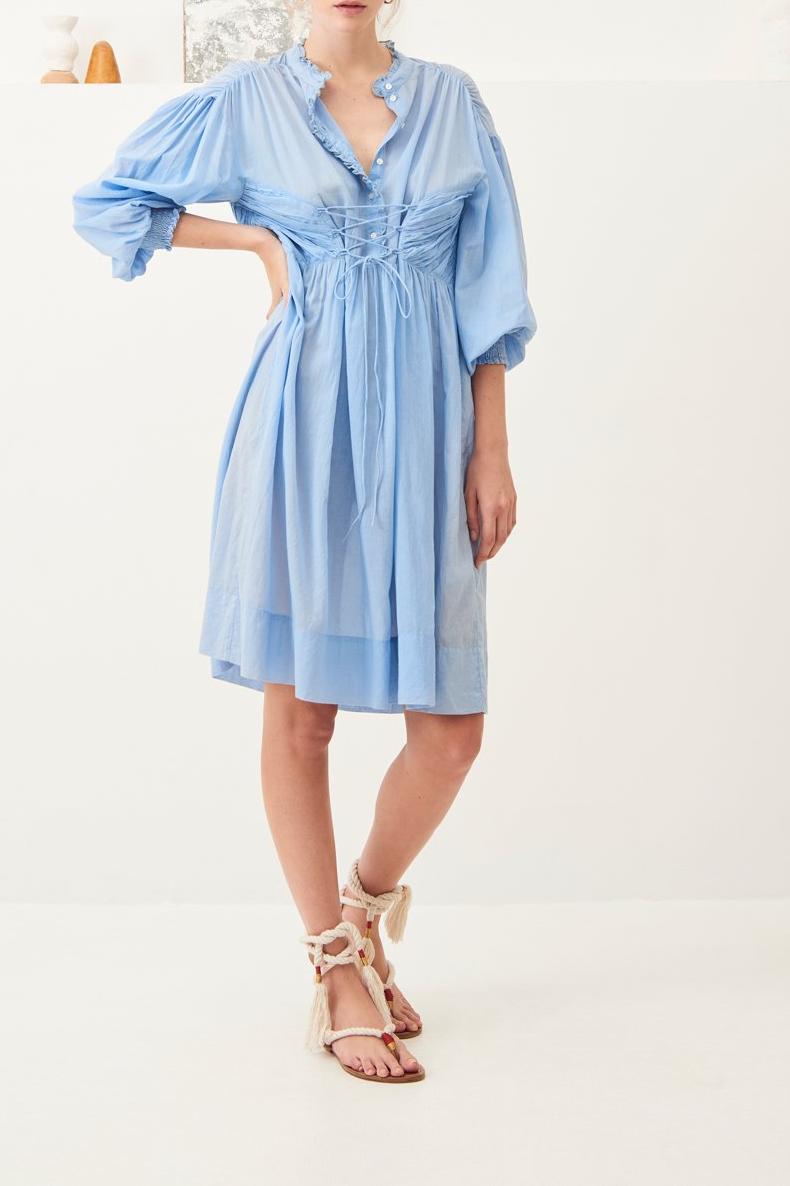Lary Flowing Lace-Up Dress - Sky Blue