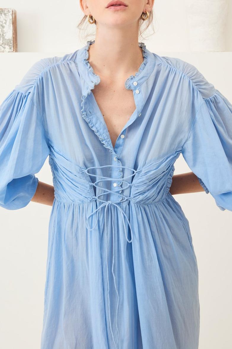 Lary Flowing Lace-Up Dress - Sky Blue
