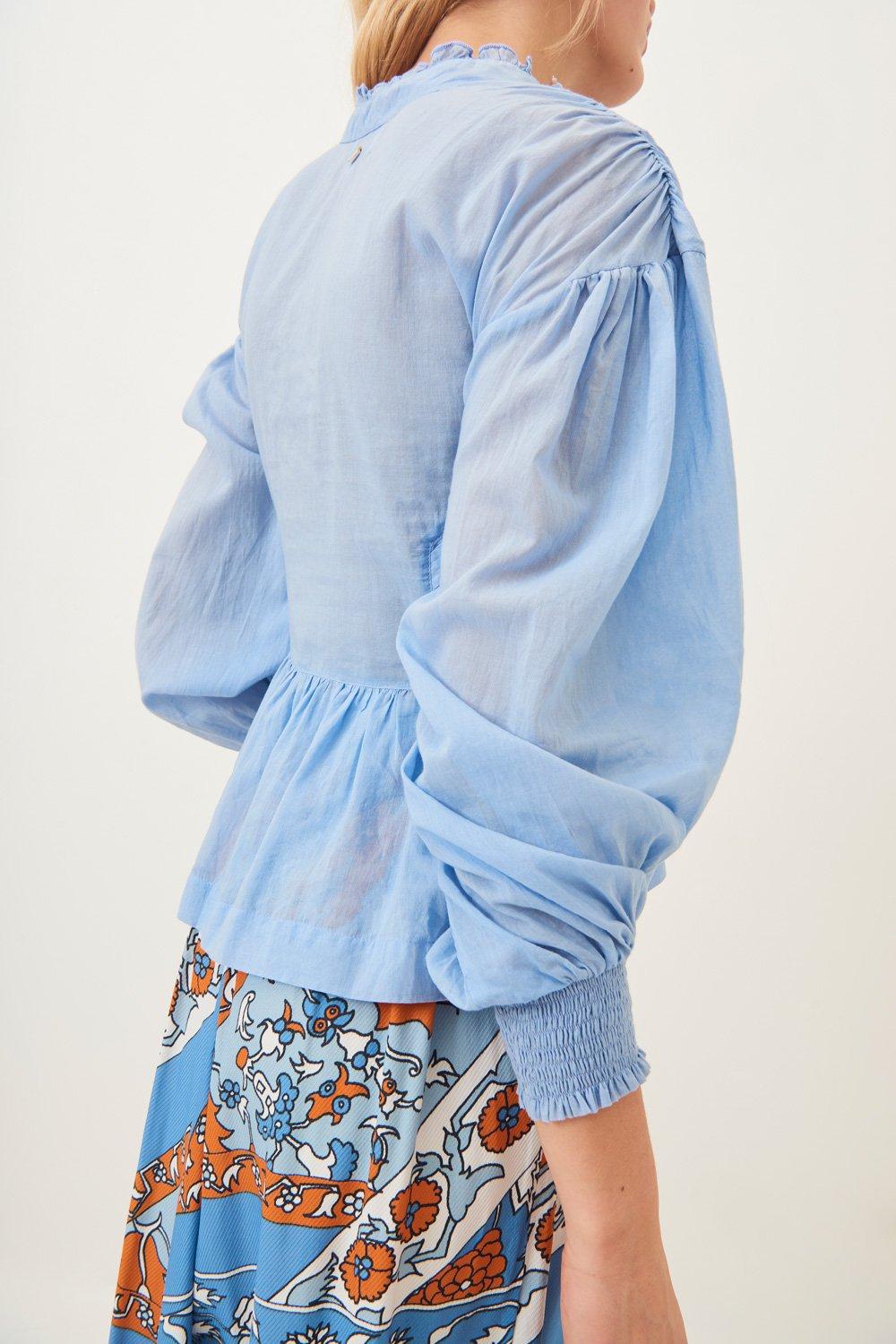 Lary Flowing Lace-Up Blouse - Sky Blue