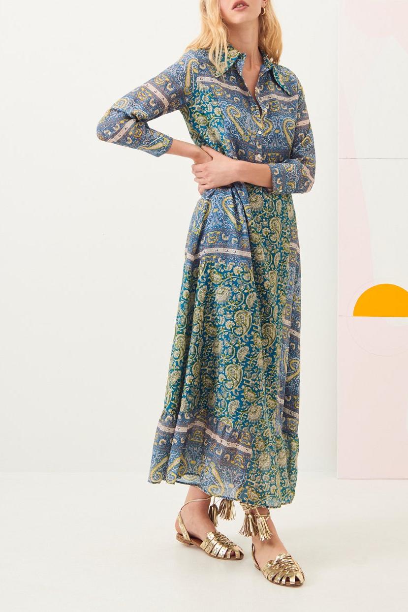 Kheti Silk Maxi Shirt Dress