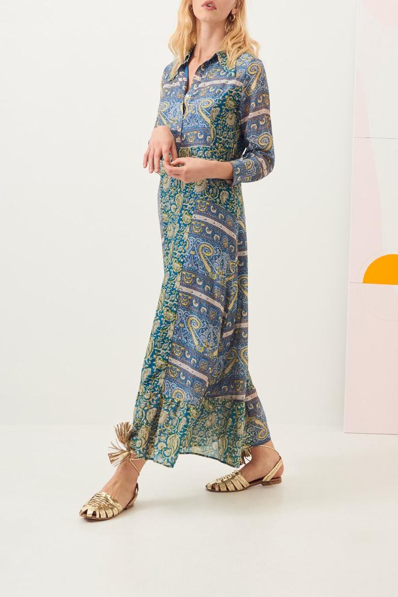 Kheti Silk Maxi Shirt Dress