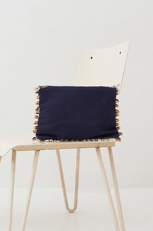 Jolie Seashell-Embroidered Clutch - Blue