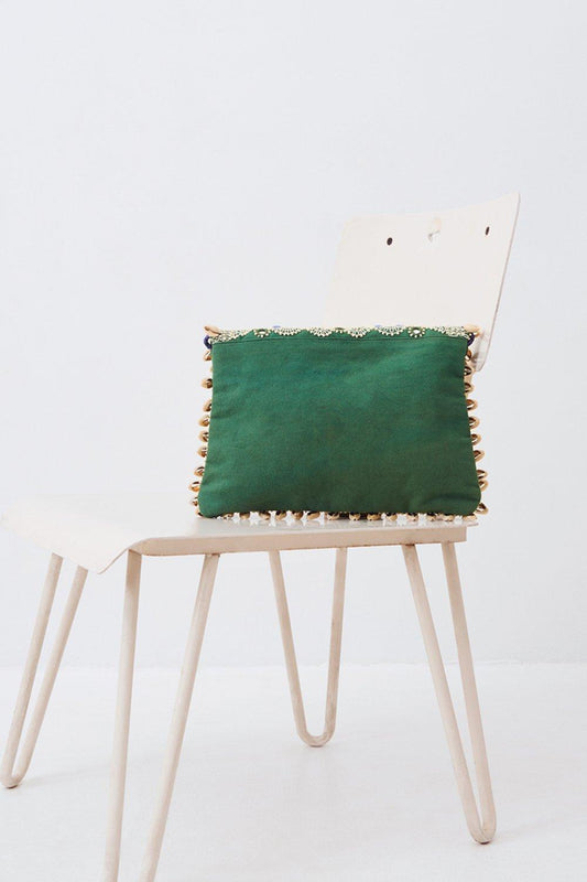 Jolie Seashell-Embroidered Clutch - Green