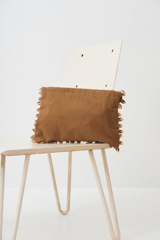 Jolie Seashell-Embroidered Clutch - Brown