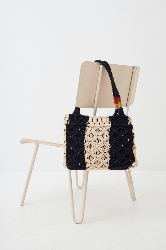 Ishaan Macramé Braided Bag - Black & White