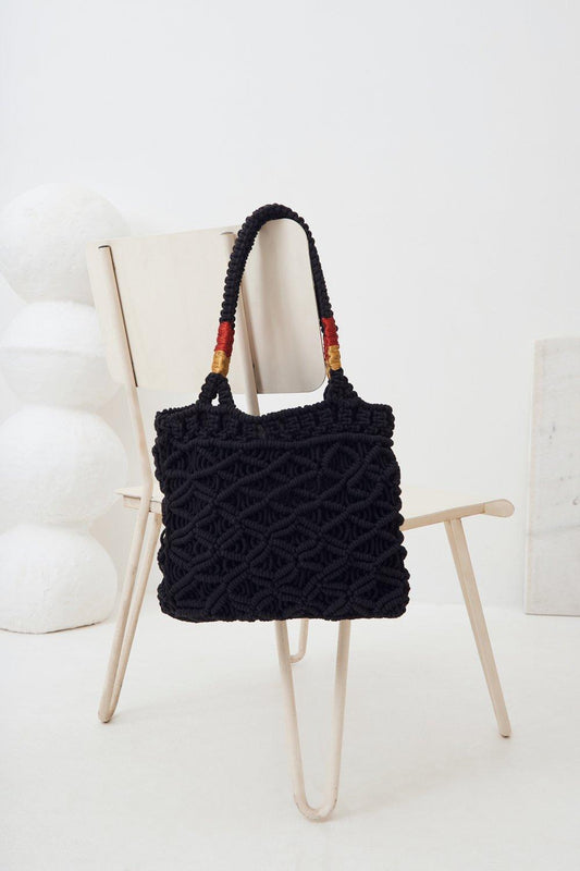 Ishaan Macramé Braided Bag - Black