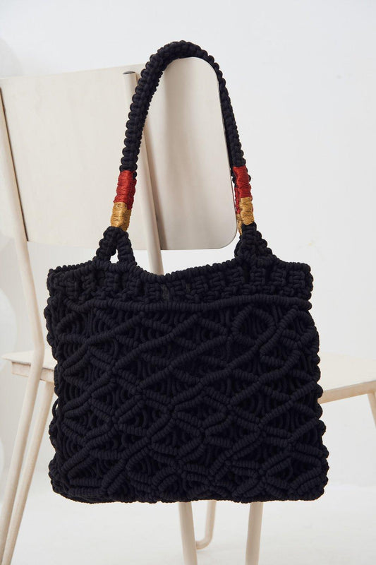 Ishaan Macramé Braided Bag - Black