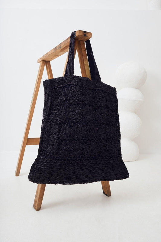 Holy Oversized Raffia Tote - Black