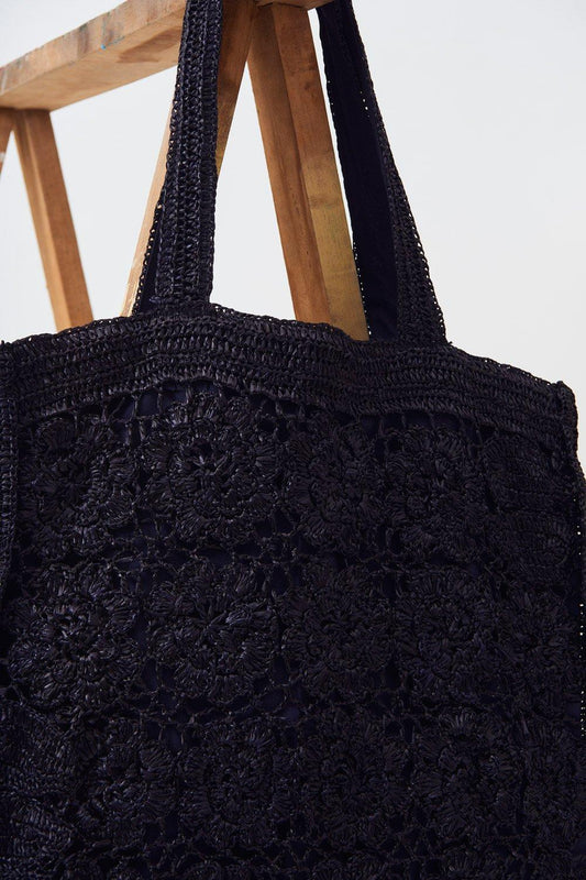 Holy Oversized Raffia Tote - Black
