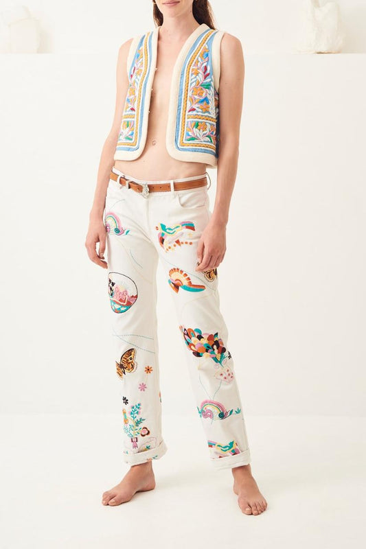 Hendrix Embroidered Sleeveless Cotton Vest